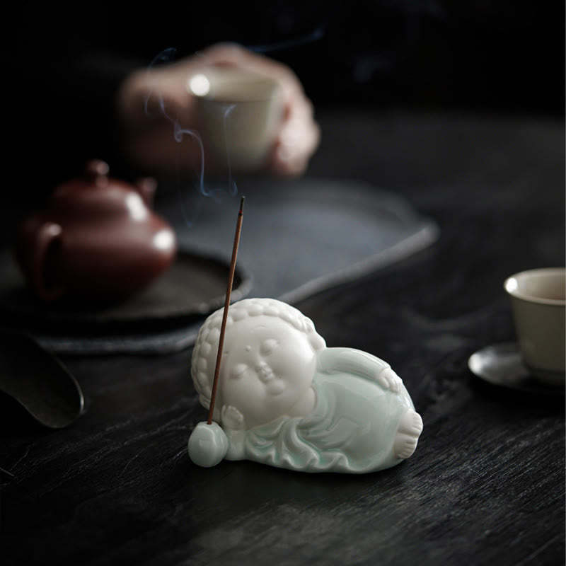 mystic zen Sitting Standing Reclining Ceramic Healing Incense Burner Desk Decoration