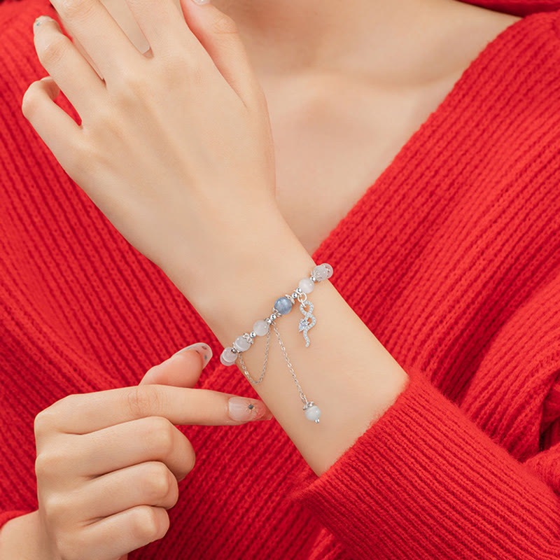 Chrysoberyl Cat Eye Moonstone 925 Sterling Silver Year of the Snake Peace Bracelet