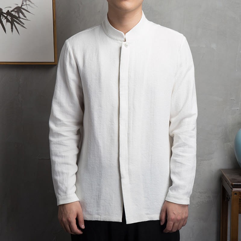 Solid Color Chinese Tang Suit Cotton Linen Jacket Men Clothing