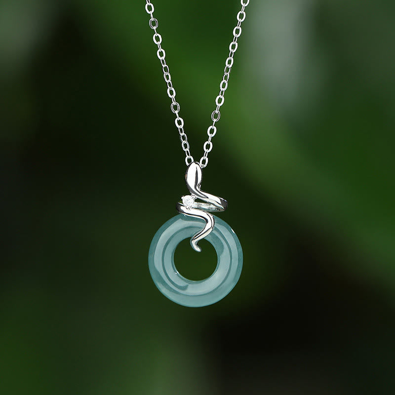 925 Sterling Silver 18K Gold Jade Peace Buckle Spirit Snake Peace Necklace Pendant