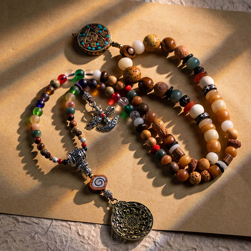 Tibetan 108 Mala Beads Bodhi Seed mystic zen Head Nine Palaces Eight Diagrams OM Wisdom Bracelet