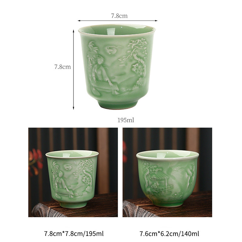 Trees Pavilion Mountains Rivers Pine Ceramic Teacup Kung Fu Tea Cup