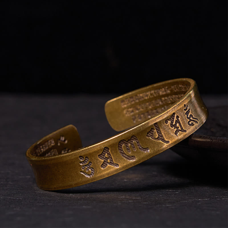 Six True Words 'om Mani Padme Hum' Heart Sutra Copper Brass Inner Peace Cuff Bracelet Bangle