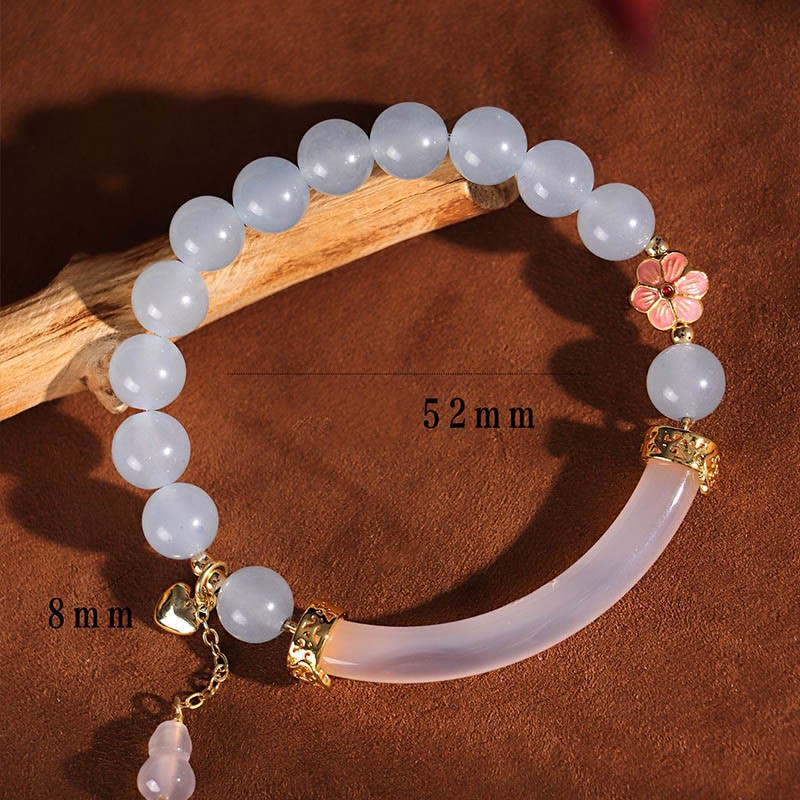 Pink Crystal Blue Chalcedony Pearl Cuff Half Bracelet Bangle