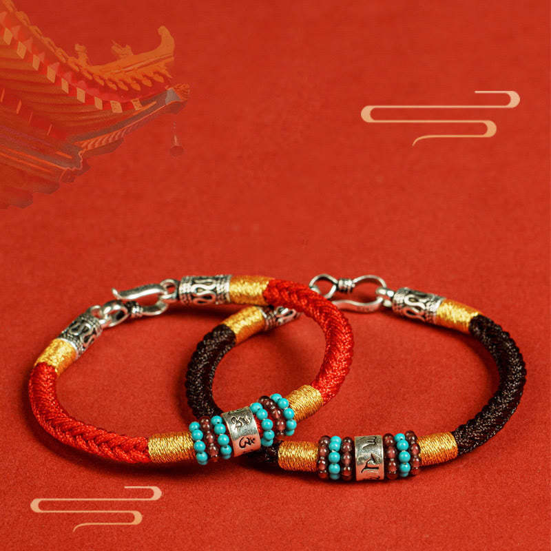 Red String Black String Six True Words 925 Sterling Silver Connection Bracelet