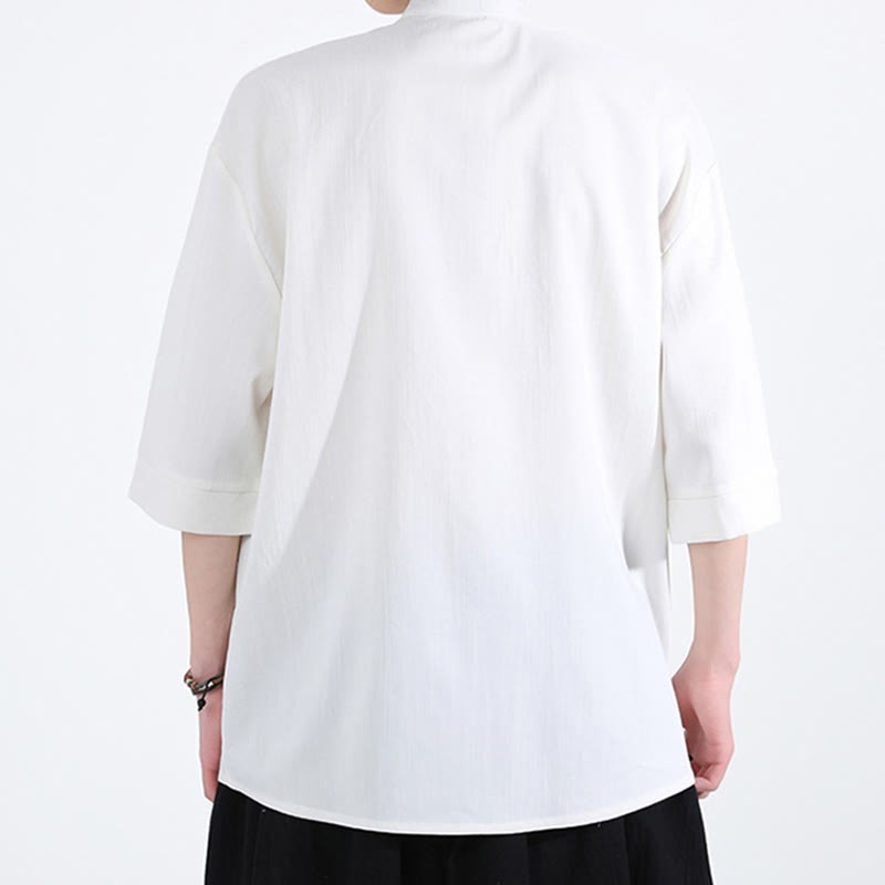 Pure Color Frog-Button Half Sleeve Linen Men's Shirt