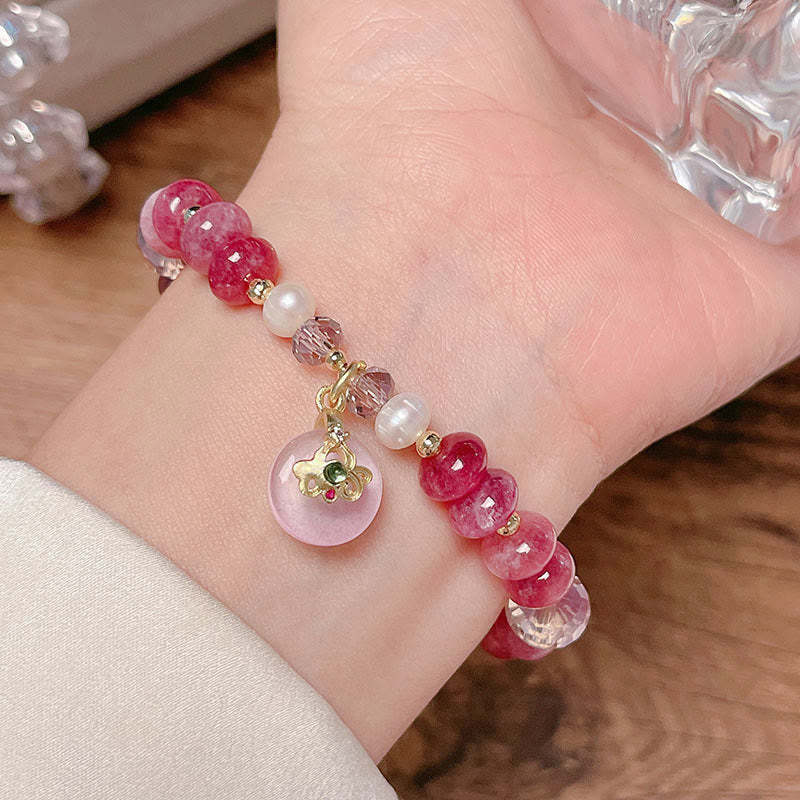 Natural Rose Quartz Bow Peace Buckle Loving Energy Bracelet