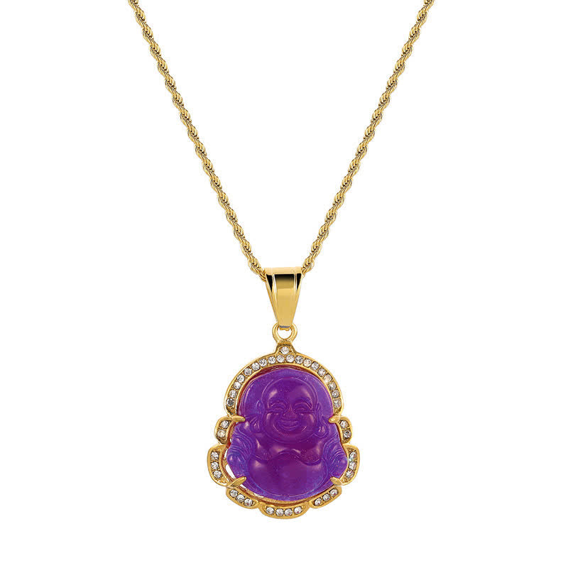 18K Gold Filled Laughing mystic zen Jade Luck Necklace Chain Pendant