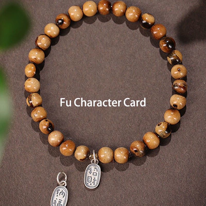 925 Sterling Silver Natural Golden Sea Willow Zakiram Goddess of Wealth Lucky fortune Fu Character Success Bracelet