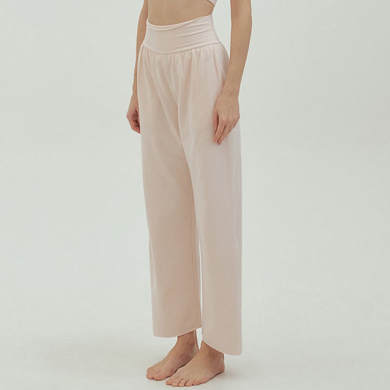 Casual Loose Tie-down Hem Plain High Waist Women's Leica Pants With Pockets