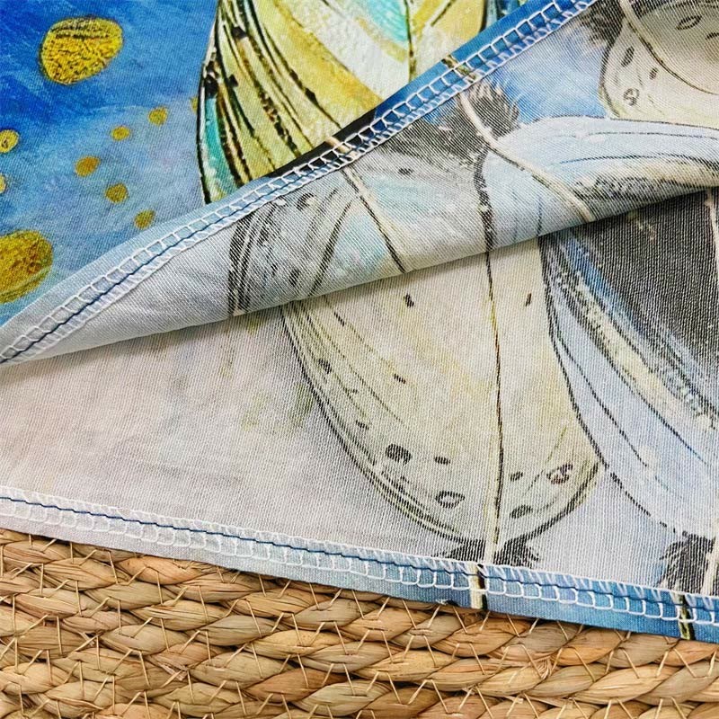 Casual Flower Leaves Feather Women's Crew Neck Design Half Sleeve Polyester T-shirt