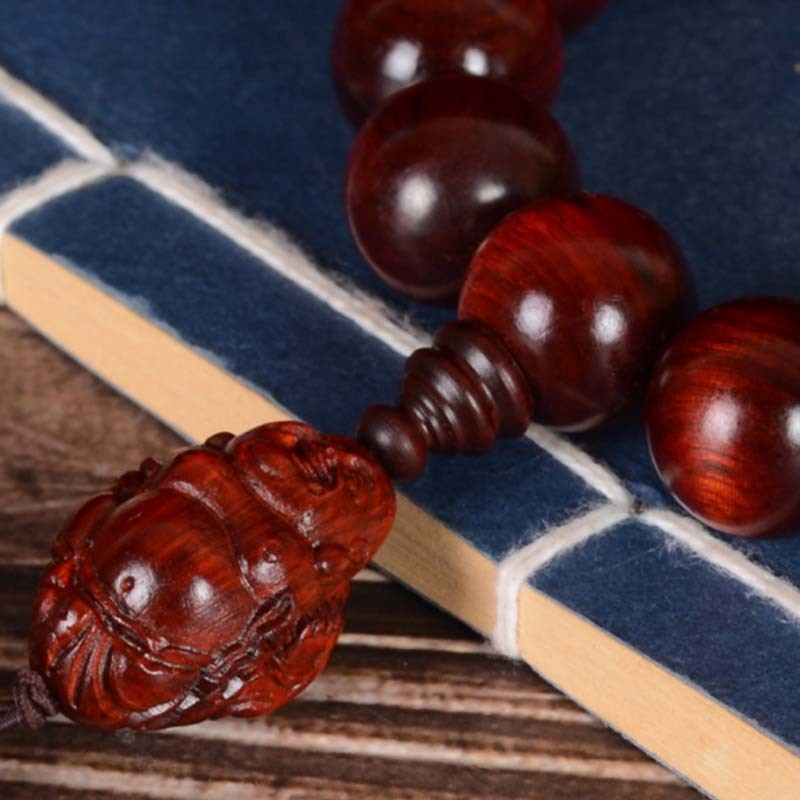Small Leaf Red Sandalwood Laughing mystic zen God of Wealth Protection Bracelet