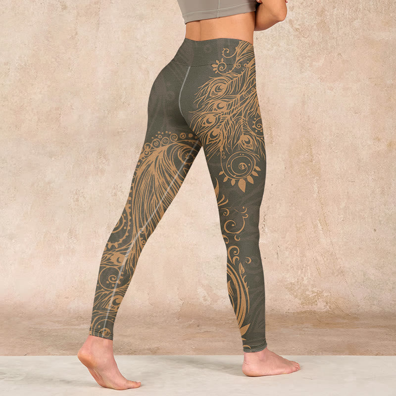 Peacock Feather Print Gym Leggings Women's Yoga Pants