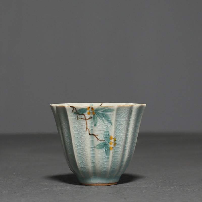 Loquat Dogwood Hawthorn Morning Glory Ceramic Teacup Kung Fu Tea Cup
