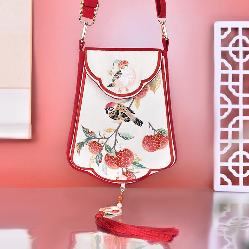 Magpie Lychee Embroidery Tassel Shoulder Bag Crossbody Bag