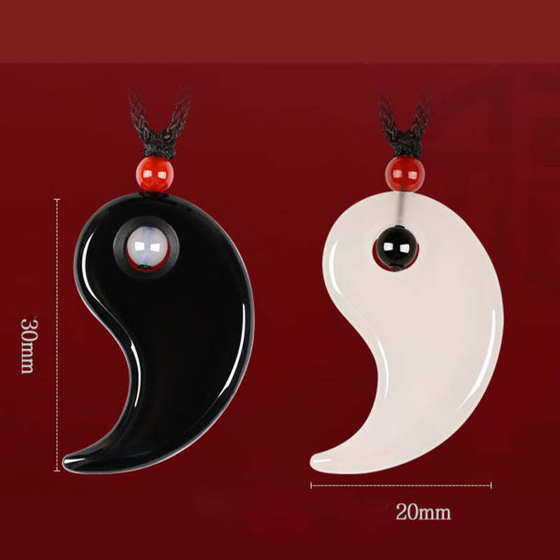 Black Onyx White Agate Yin Yang Tai Chi Diagram Fortune Couple Necklace Pendant