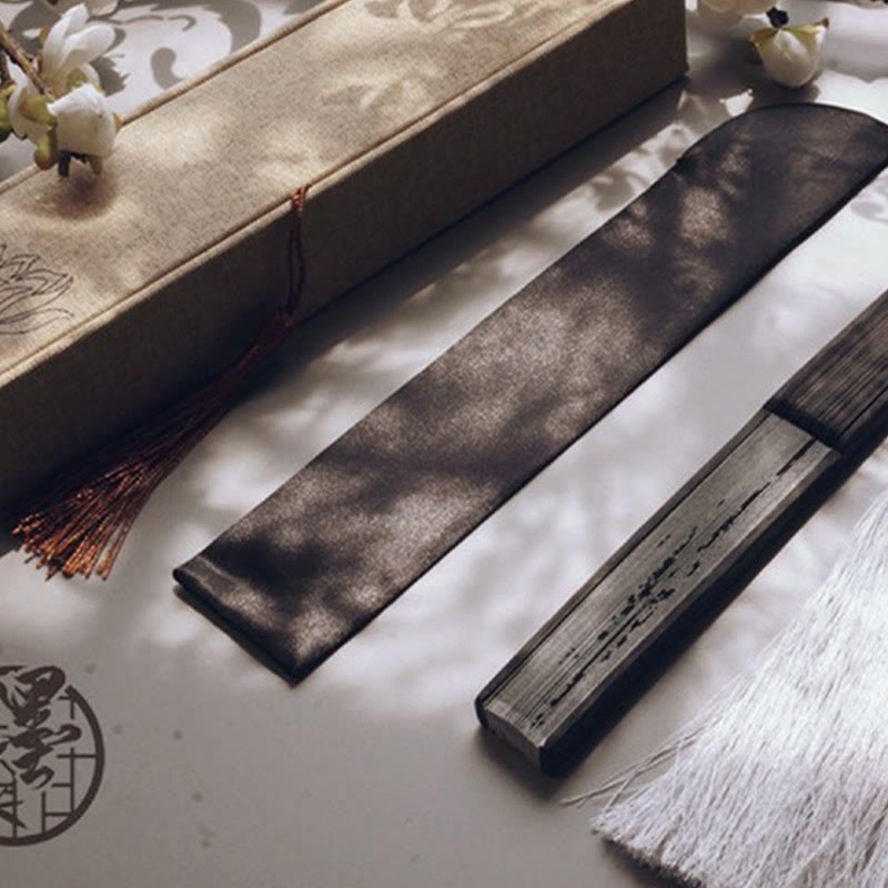 Ink Bamboo Polyester Handheld Bamboo Folding Fan