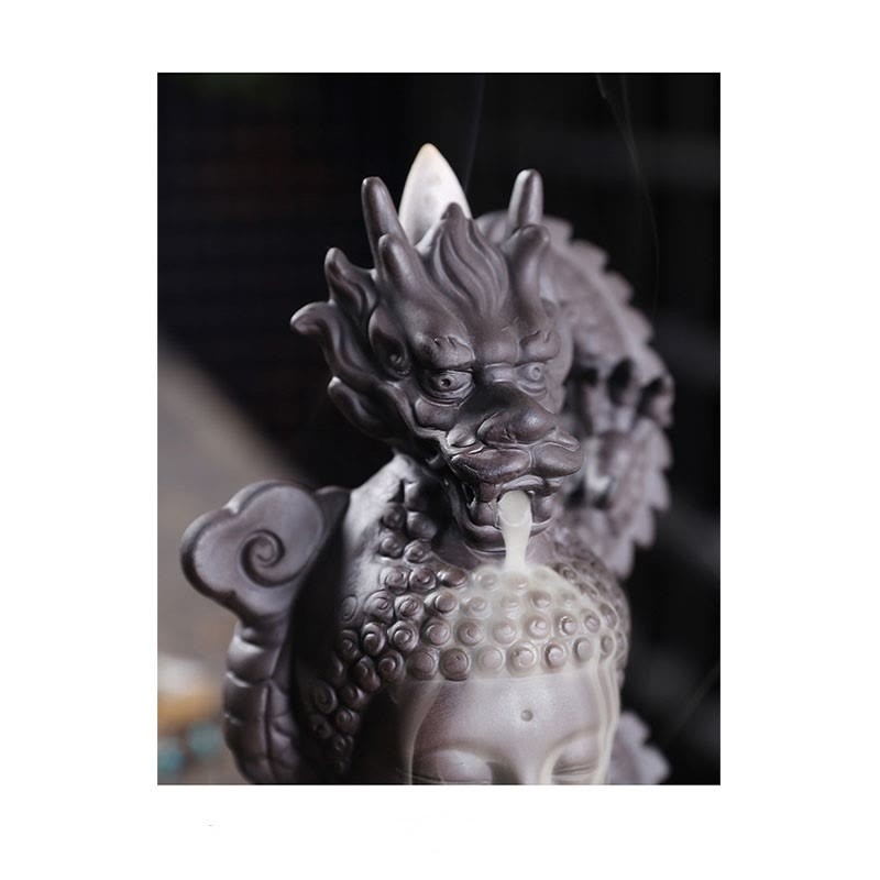 Dragon mystic zen Auspicious Clouds Purple Clay Healing Incense Burner Decoration