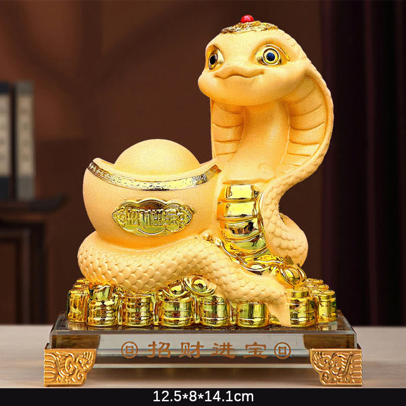 Year Of The Snake Gold Ingots Treasure Bowl Attract Wealth Resin Statue Home Decoration