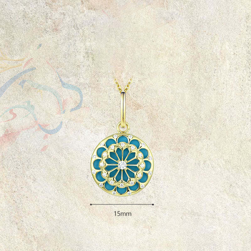 925 Sterling Silver Round Turquoise Zircon Protection Strength Necklace Pendant