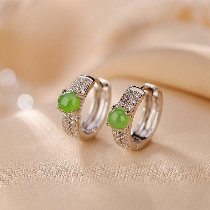 925 Sterling Silver Round Cyan Jade Success Stud Earrings