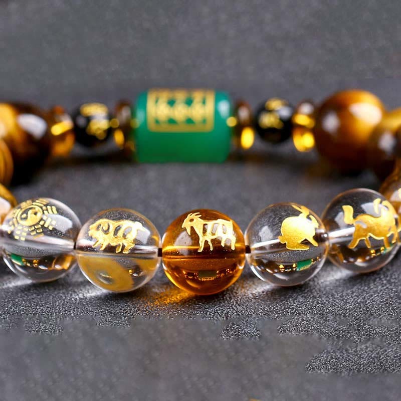 Chinese Zodiac Tiger Eye White Crystal Courage Bracelet