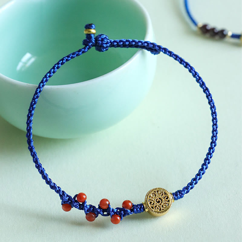 Klein Blue String South Red Agate Garnet Copper Flower Power Bracelet