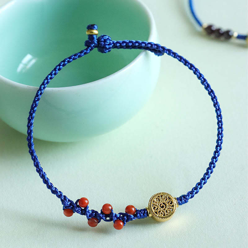 Klein Blue String South Red Agate Garnet Copper Flower Power Bracelet