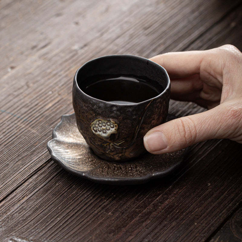 Lotus Pod Leaf Flower Auspicious Clouds Ceramic Teacup Kung Fu Tea Cup