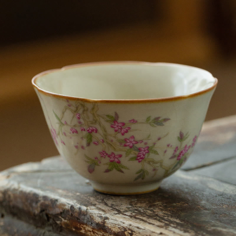 Peach Blossom Daisy Flower Ceramic Teacup Kung Fu Tea Cups