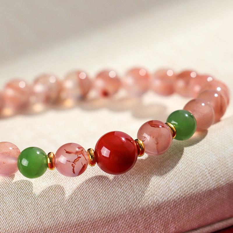 South Red Agate Butterfly Orchid Hetian Jade Luck Bracelet