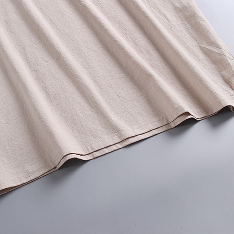 Loose Men's T-Shirt Solid Color Top Short Sleeve V Collar Breathable Linen Shirt