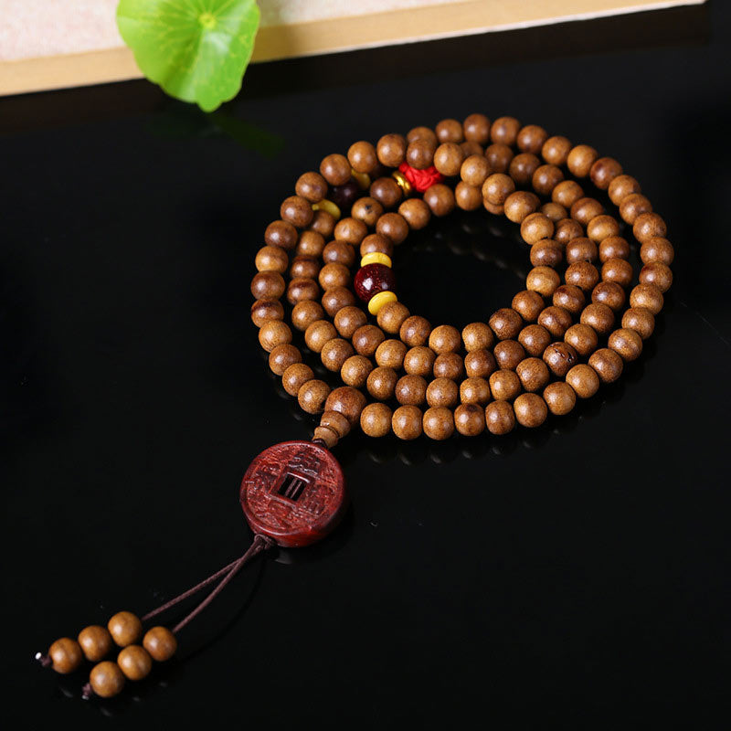 108 Mala Beads Peach Wood Bodhi?Seed Lotus Prayer Meditation Bracelet