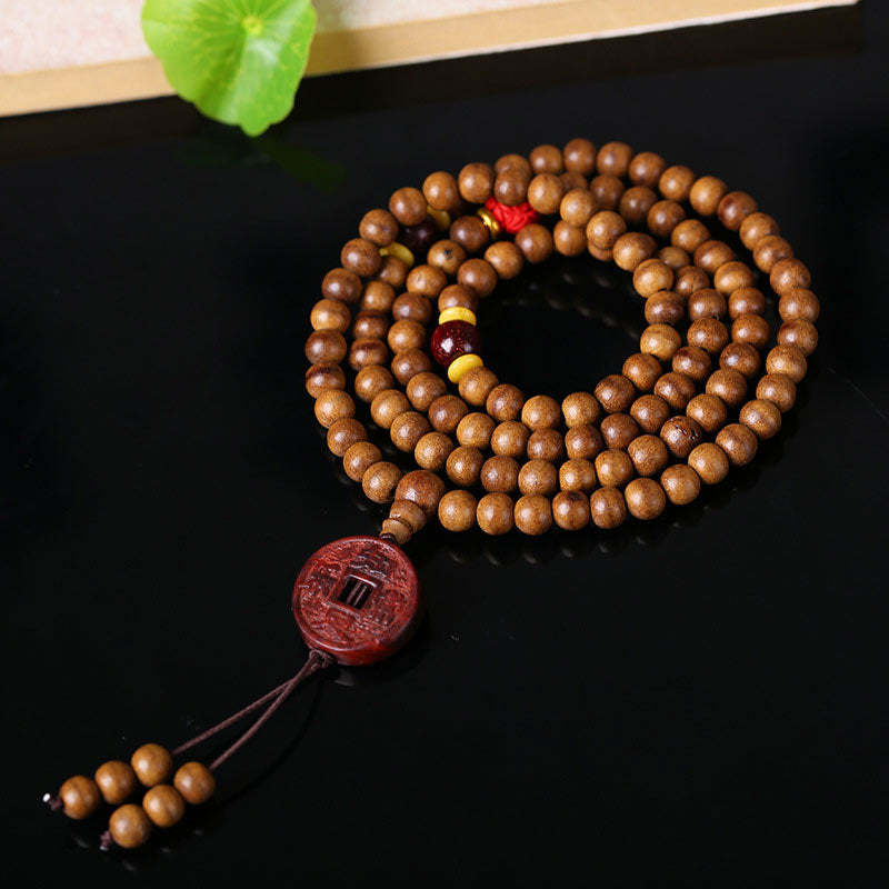 108 Mala Beads Peach Wood Bodhi?Seed Lotus Prayer Meditation Bracelet