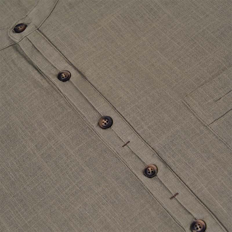 Men's Summer Solid Color Short Sleeve Half Button Cotton Linen Shirt