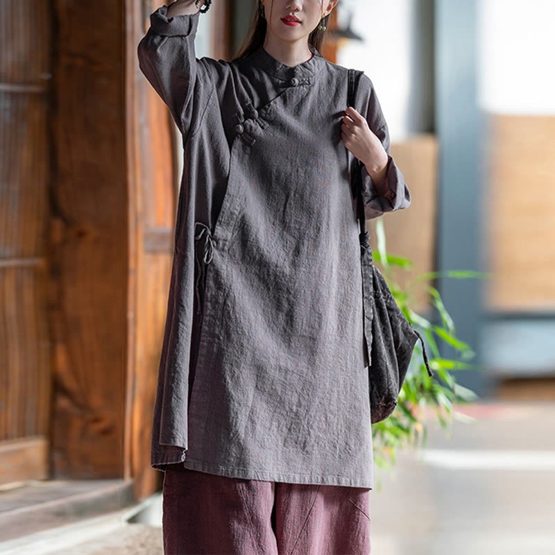 Vintage Cotton Linen Blouse Women Long Sleeve Shirt Chinese Hanfu Top