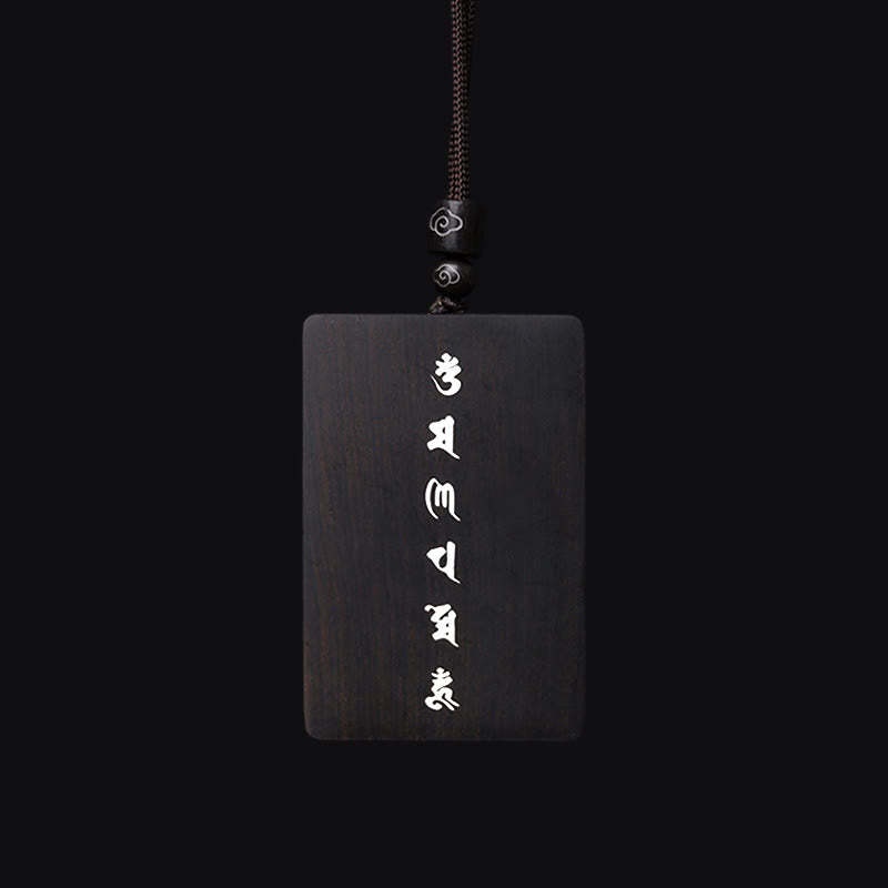 999 Sterling Silver Small Leaf Red Sandalwood Ebony Wood Om Mani Padme Hum Inlaid Protection Necklace Pendant