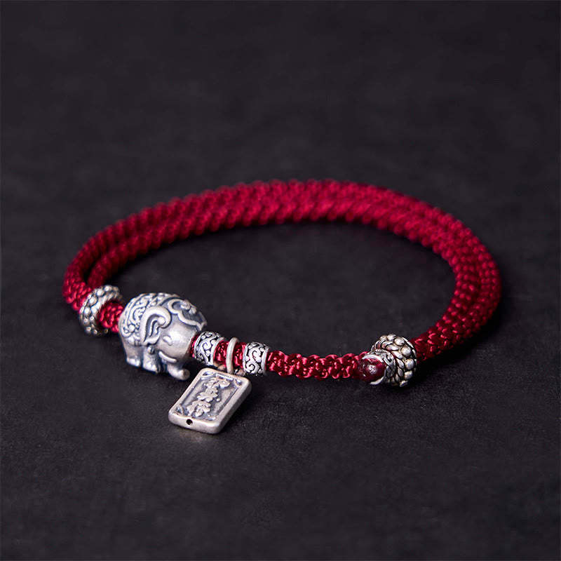 925 Sterling Silver Elephant Safe And Well Amulet Charm Strength Bracelet