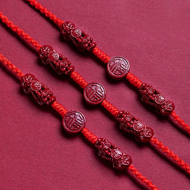 Natural Cinnabar PiXiu?Calm Blessing Red String Belly Chain