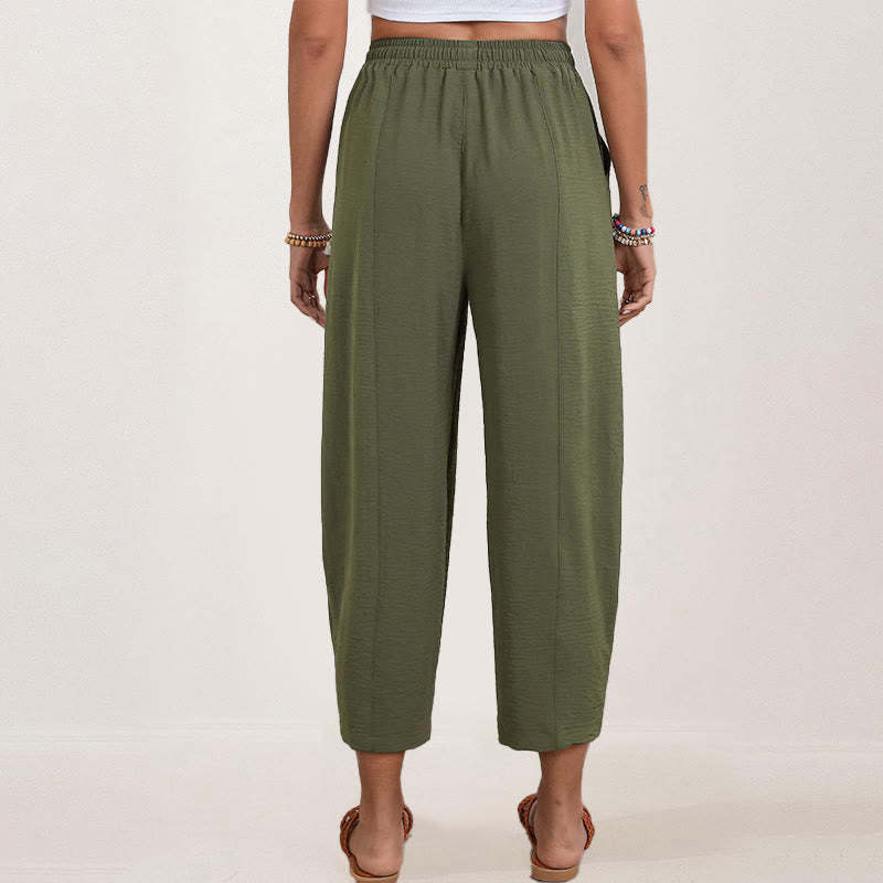 Casual Plain Loose Drawstring Women's Polyester 7/8 Length Pants  With Pockets