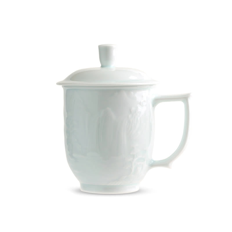 Jingdezhen White Porcelain Handmade Great Wall Landscape Engraved Ceramic Teacup Office Mug Tea Cups