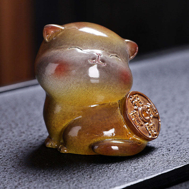 Color Changing Cute Mini Cat Resin Tea Pet Wealth Home Figurine Decoration