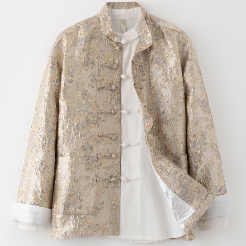 Chinese New Year Jacquard Embroidery Frog-button Tang Suit Men's Jacket Shirt With Pockets
