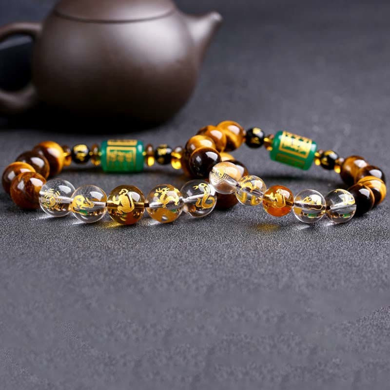 Chinese Zodiac Tiger Eye White Crystal Courage Bracelet