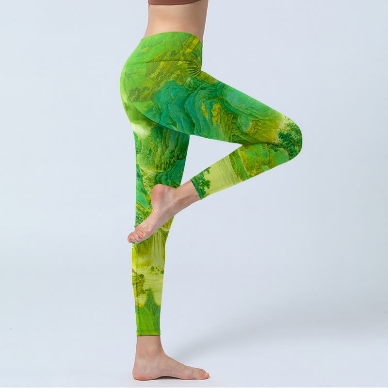 Mountain River Lanscape Print Gym Leggings Women's Yoga Pants