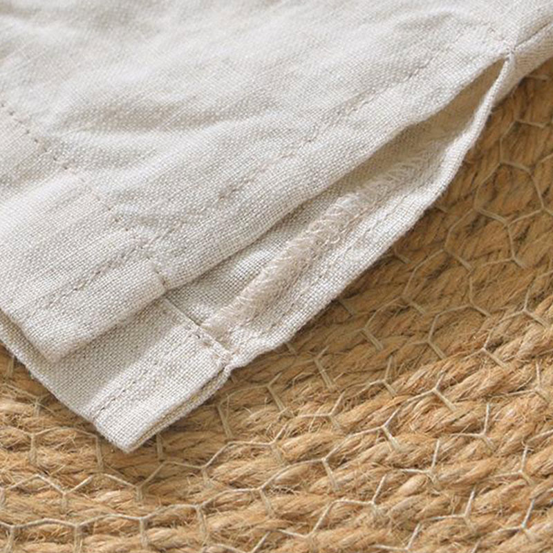 Casual Plain V-neck Short Sleeve Linen Men's Shirt