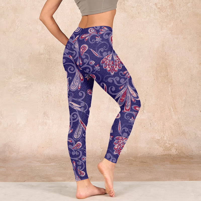 Purple Flower Petals Print Gym Fitness Leggings Women's Yoga Pants
