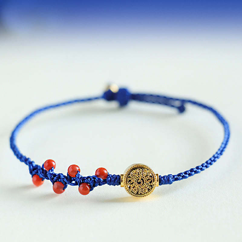 Klein Blue String South Red Agate Garnet Copper Flower Power Bracelet
