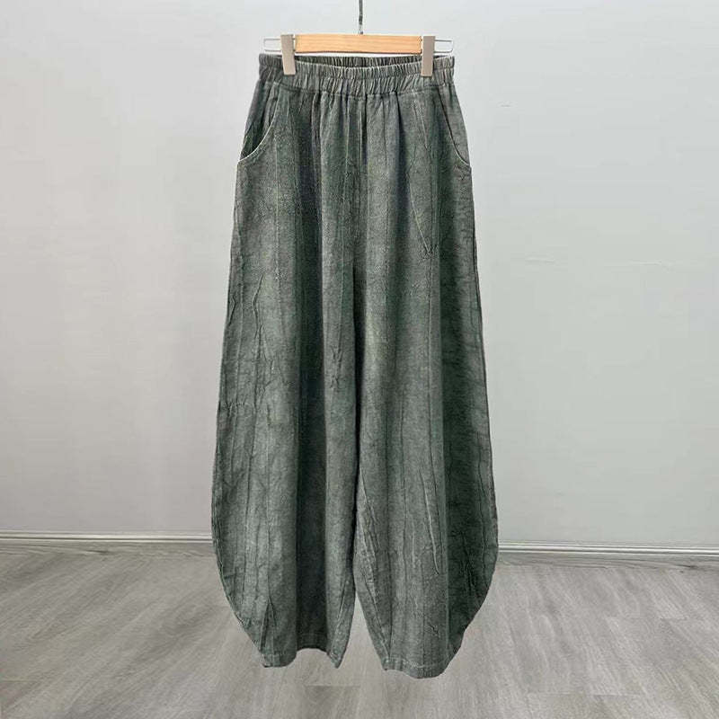 Ramie Cotton Linen Pants Tie-dye Design Trousers Loose Zen Yoga Women's Pants with Pockets