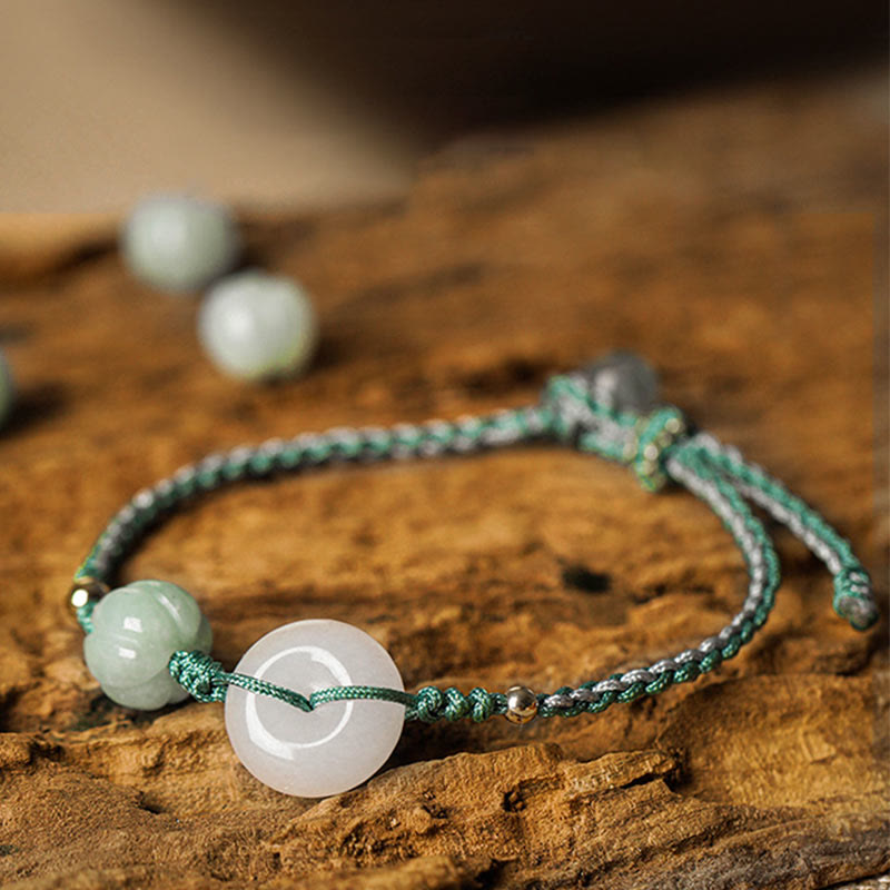 White Jade Peace Buckle Pumpkin Bead Luck Blessing Braided Bracelet
